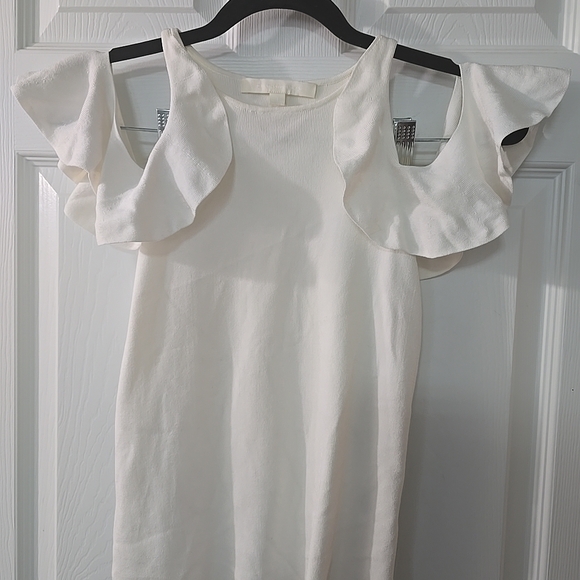Jonathan Simkhai Tops - Jonathan Simkhai White Ruffled Cold Shoulder High Neck Top Blouse Size XS‎